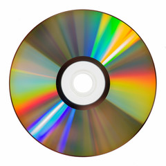 top view of iridescent cd rom on white background