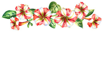 Red and white flowers card. Watercolor  background