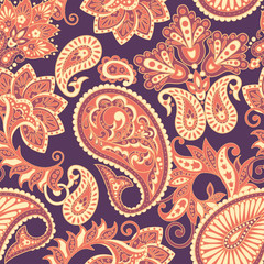 Paisley Floral seamless pattern. Vector illustration in Asian textile style