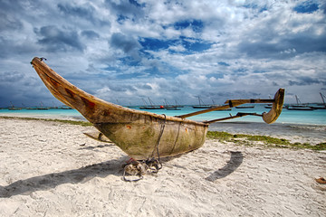 Zanzibar boat on the beach.