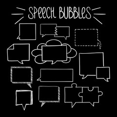 Set of hand-drawn square speech bubbles, black and white vector abstract illustration of speech bubbles, EPS 8