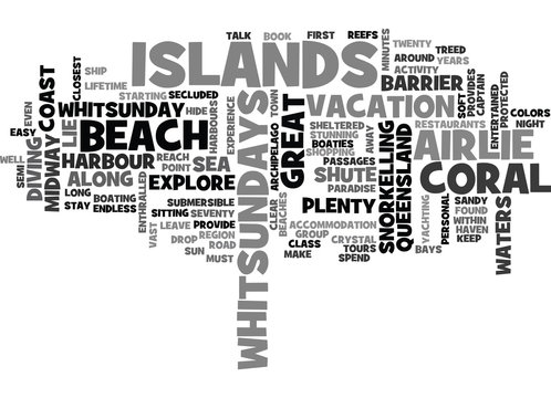 WHITSUNDAYS ISLANDS IN THE SUN TEXT WORD CLOUD CONCEPT