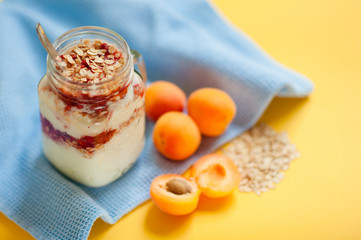 Yogurt with cereal and apricots for Breakfast