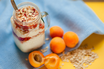 Yogurt with cereal and apricots for Breakfast