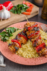 Chicken skewers say sauce