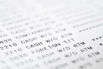 Close up of text on bank statement