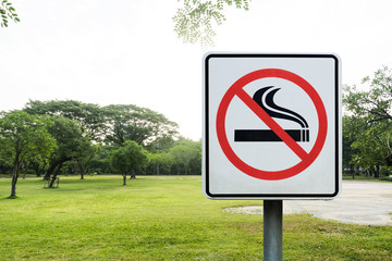 Label no smoking metal sign in the park