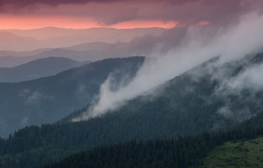 Hills lines during sunrise. Beautiful natural landscape