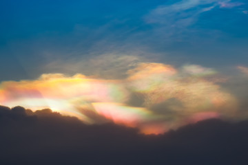 Color through clouds in the evening sky.