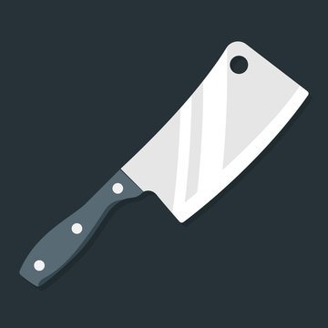 Butcher Knife. Kitchen Knife And Meat Knife Vector Illustration In Flat Style On A Gray Background. Top View. Premium Quality Image.