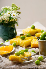 Gooseberry and  orange drizzle cake