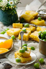 Gooseberry and  orange drizzle cake