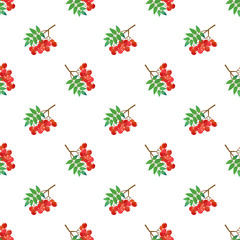 Seamless background image colorful watercolor texture tropical fruit red rowan berry