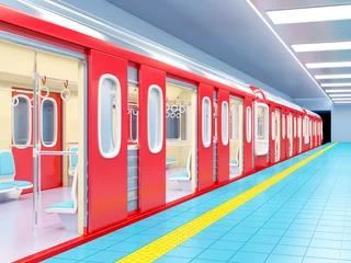 Printed roller blinds Train station subway train arrive on station