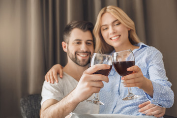 Young couple travel together hotel room leisure