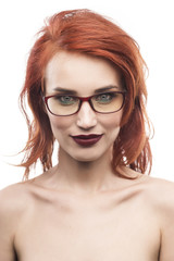 Eyewear glasses woman portrait isolated on white. Spectacle frame type 3