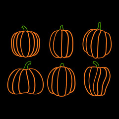Autumn collection of linear pumpkins, halloween pumpkin set, vector pumpkin, EPS 8
