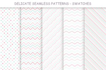 Collection of seamless delicate patterns. Soft colors
