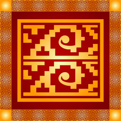 Golden symbolic vector ornaments of American native Indians, Aztec and Maya