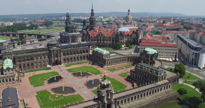 Dresden, Germany historical building Zwinger, Aerial View - Drone