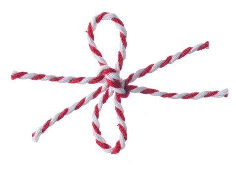 Bow of Red White String, Twine Rope isolated on white.