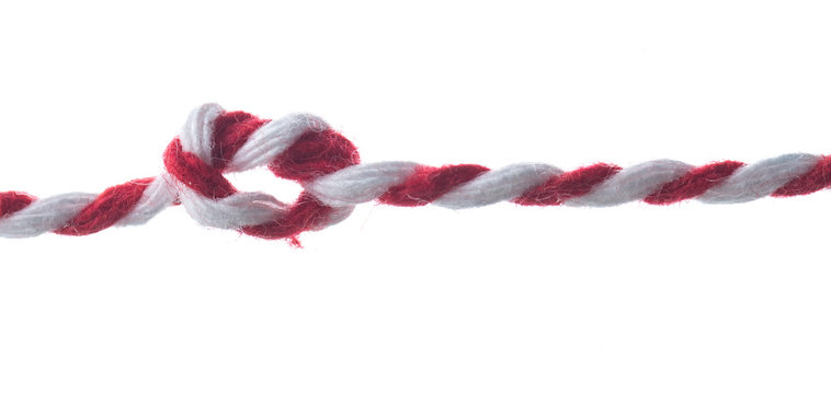 Red White String, Twine Rope isolated on white.