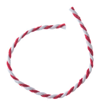 Red White String, Twine Rope isolated on white.