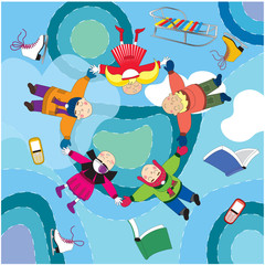 Naklejka premium flying children winter