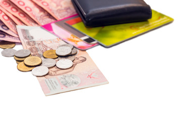 Thai banknotes and calculator on white background