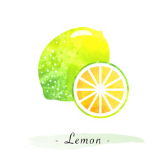 Colorful watercolor texture vector healthy fruit lemon