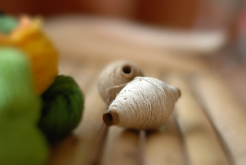 Set of white and colorful silk yarn
