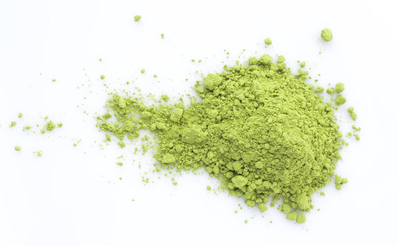green matcha powder isolated on white background