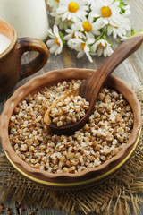 Buckwheat porridge in the ceramic pot