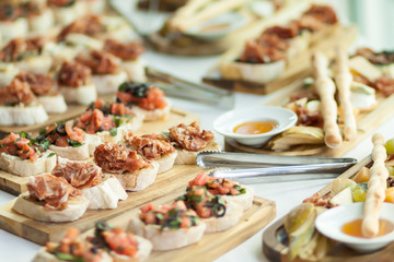 Delicious variety of mediterranean dishes. Antipasti appetizing snacks set.
