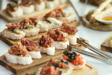 Delicious variety of mediterranean dishes. Antipasti appetizing snacks set.