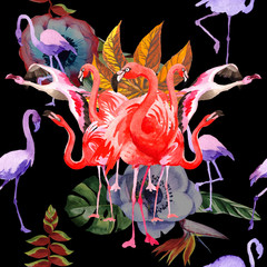 Sky bird flamingo in a wildlife by watercolor style isolated. Wild freedom, bird with a flying wings. Aquarelle bird for background, texture, pattern, frame, border or tattoo.