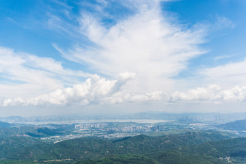 Fototapeta premium Hong kong china cityscape aerial view from airplane