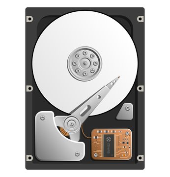 vector illustration of the HDD. Hard disk drive isolated on white background. A open HDD Drive.
