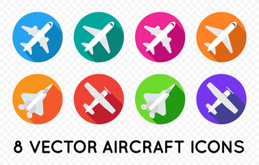 Aircraft or Airplane Flat Minimal Icons Set Collection Vector Silhouette