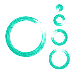 Grunge color circle with brush. Set of aquamarine round brushes. Collection of vector graphics elements for your design