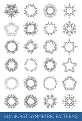 Sun burst vintage shapes collection set of sun ray frames retro vector design elements