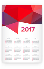 2017 Calendar. Abstract. Week Starts from Sunday. Vector illustration. Print Ready