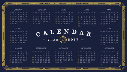 2017 Calendar. Abstract. Week Starts from Sunday. Vector illustration. Print Ready