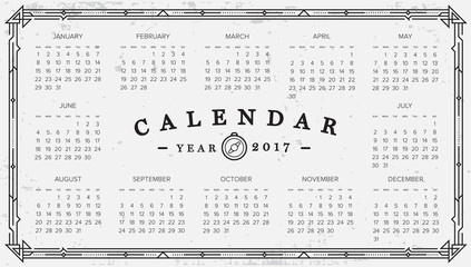 2017 Calendar. Abstract. Week Starts from Sunday. Vector illustration. Print Ready