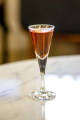 Glasses for spirits with liqueurs or cordials.