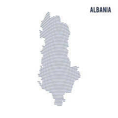 Vector abstract hatched map of Albania with curve lines isolated on a white background.