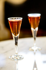 Glasses for spirits with liqueurs or cordials.