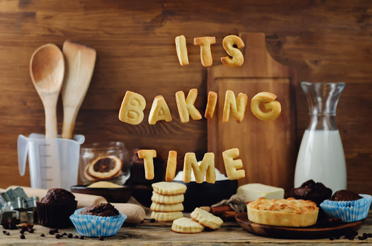 Its Baking Time Flying Cookies With Baking Ingredients