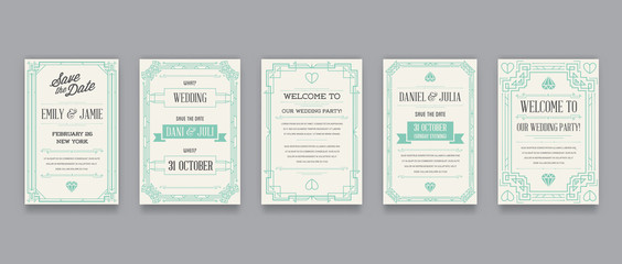 Set of Great Quality Style Invitation in Art Deco or Nouveau Epoch 1920's Gangster Era Collection Vector