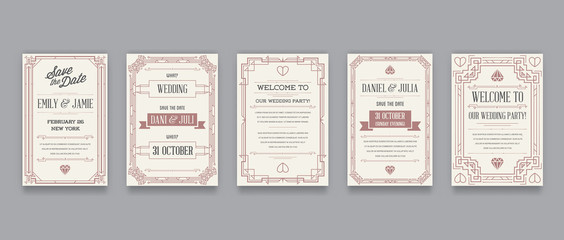 Set of Great Quality Style Invitation in Art Deco or Nouveau Epoch 1920's Gangster Era Collection Vector
